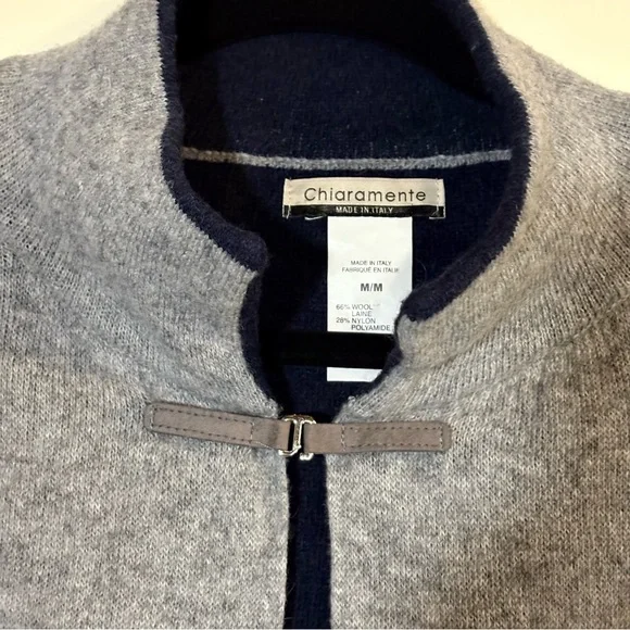 Chiaramente Made in Italy Wool Knit Jacket Grey Cardigan Blazer Size M - Picture 2 of 9